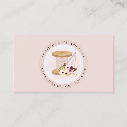 Elegant Blush Spool Needle Waterverf Flora Tailor Visitekaartje (Voorkant)