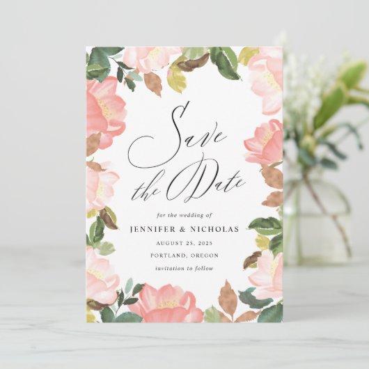 Elegant Blush Spring Floral Save The Date (Staand voorkant)