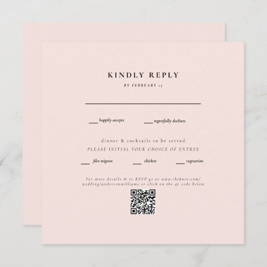 Elegant Blush Square Weddenschap QR Code RSVP (Voorkant / Achterkant)