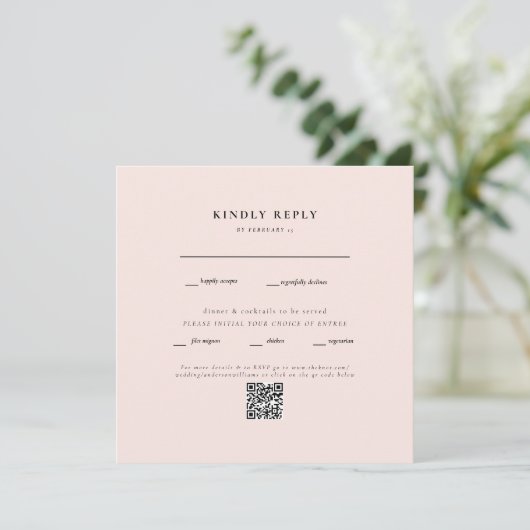 Elegant Blush Square Weddenschap QR Code RSVP (Staand voorkant)