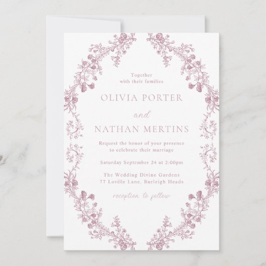  Elegant Blush Stoffig Roos krans bruiloft Kaart