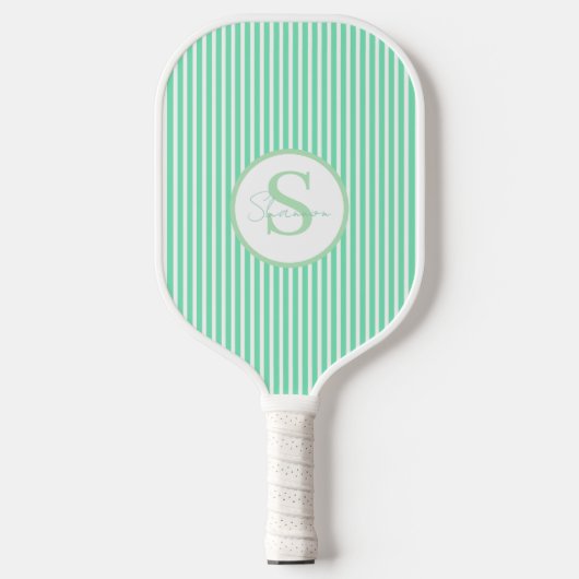 Elegant Blush Striped Monogram Pickleball Paddle (Voorkant)