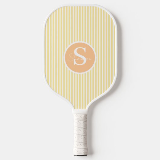Elegant Blush Striped Monogram Pickleball Paddle (Voorkant)