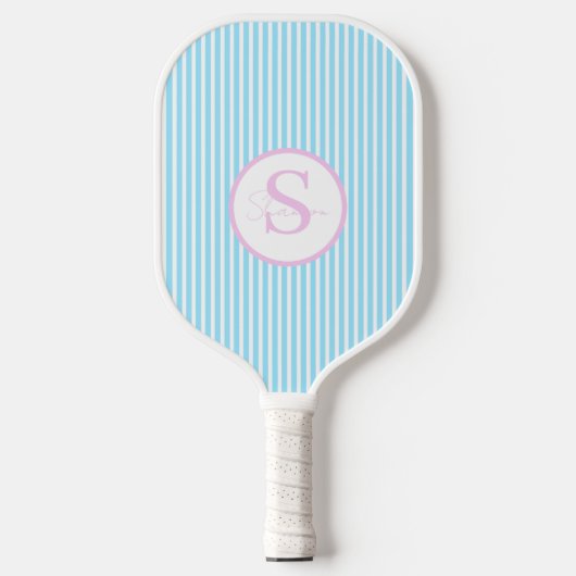 Elegant Blush Striped Monogram Pickleball Paddle (Voorkant)