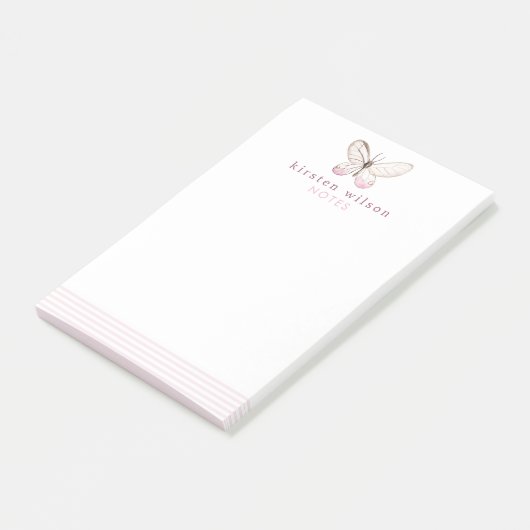 Elegant Blush Stripes & Butterfly Post-it Notes (Schuin)