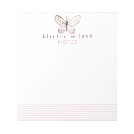 Elegant Blush Stripes & Butterfly - Speciaal Notitieblok (Voorkant)
