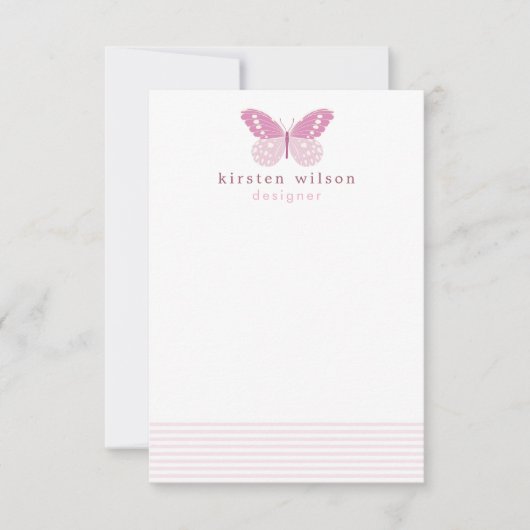 Elegant Blush Stripes & Butterfly - Speciaal Notitiekaartje (Voorkant)