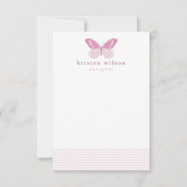 Elegant Blush Stripes & Butterfly - Speciaal Notitiekaartje