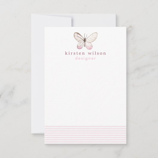 Elegant Blush Stripes & Butterfly - Speciaal Notitiekaartje (Voorkant)