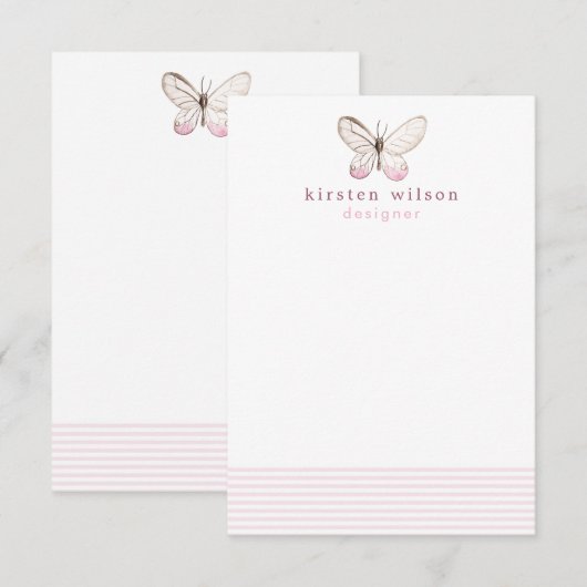 Elegant Blush Stripes & Butterfly - Speciaal Notitiekaartje (Voorkant / Achterkant)