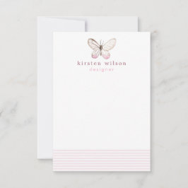 Elegant Blush Stripes & Butterfly - Speciaal Notitiekaartje