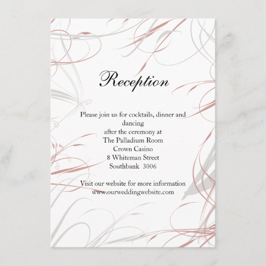 Elegant Blush Swirls Modern Wedding Reception Informatiekaartje (Voorkant)