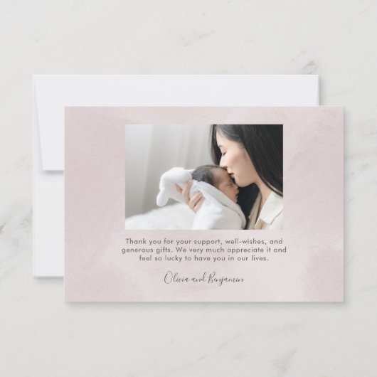 Elegant Blush texture Script Baby Birth Two Photo Bedankkaart (Achterkant)