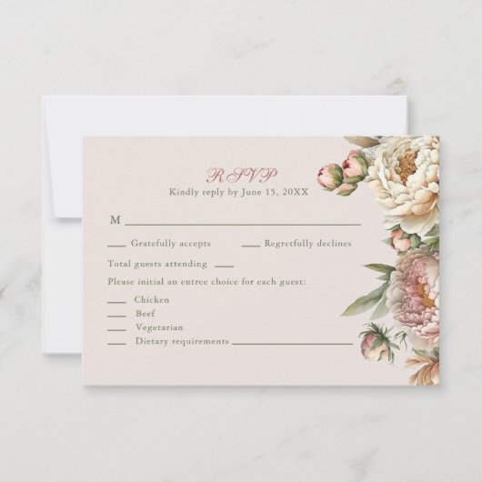 Elegant Blush Watercolor Peonies RSVP Card (Voorkant)