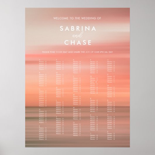 Elegant Blush Waterverf Alfabetisch Trouwteken Poster (Voorkant)