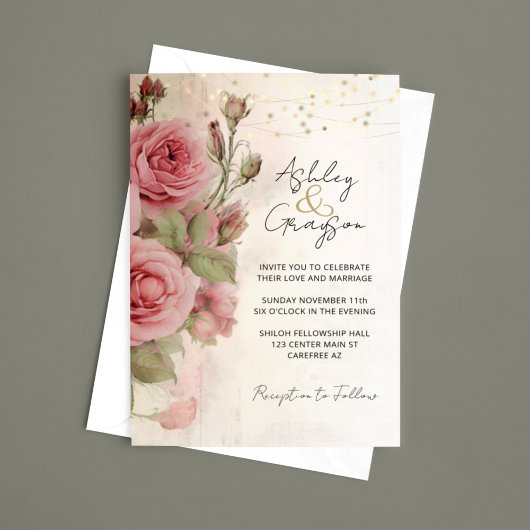 Elegant Blush Waterverf Bloemen Bruiloft Kaart