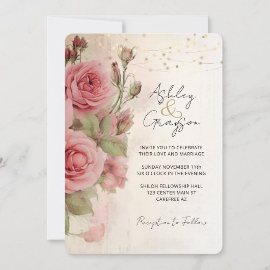 Elegant Blush Waterverf Bloemen Bruiloft Kaart (Voorkant)