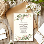 Elegant Blush Waterverf Botanische bruiloft Script Kaart