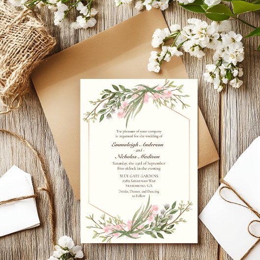 Elegant Blush Waterverf Botanische bruiloft Script Kaart