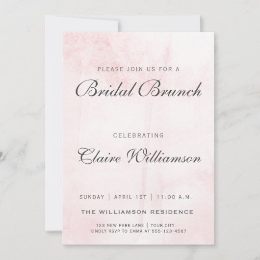 Elegant Blush Waterverf Bridal Brunch Uitnodiging (Voorkant)