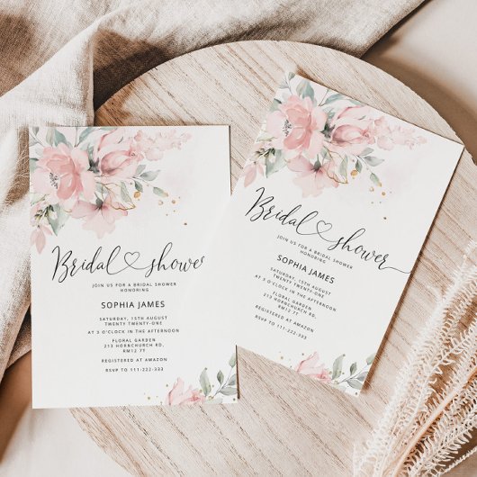 Elegant blush waterverf bridal doucheuitnodiging kaart