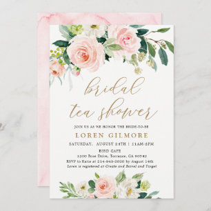 Elegant Blush Waterverf Bridal Tea Shower Kaart