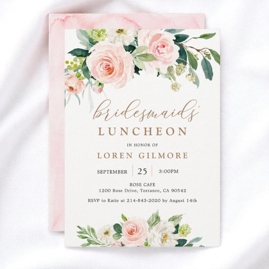Elegant Blush Waterverf Bridesmaids' Luncheon Inv Kaart