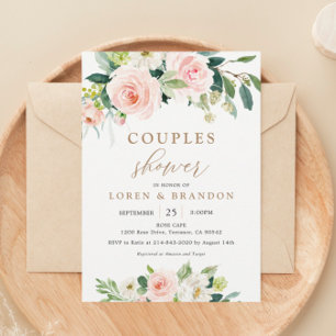 Elegant Blush Waterverf Couples Shower Invitation Kaart