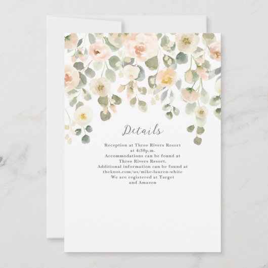 Elegant Blush Waterverf floral bruiloft Kaart (Achterkant)