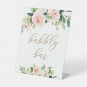 Elegant Blush Waterverf Floral Bubble Bar Sign Reclamebord Met Voetstuk (Voorkant)