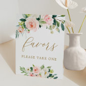 Elegant Blush Waterverf Floral Favors Sign Reclamebord Met Voetstuk