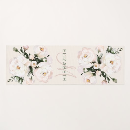 Elegant Blush Waterverf Floral Monogram Yogamat (Voorkant (horizontaal))