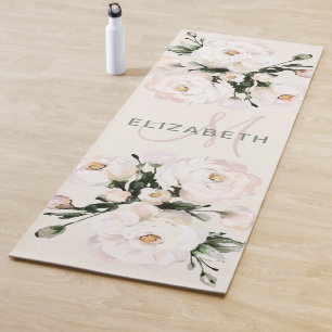 Elegant Blush Waterverf Floral Monogram Yogamat