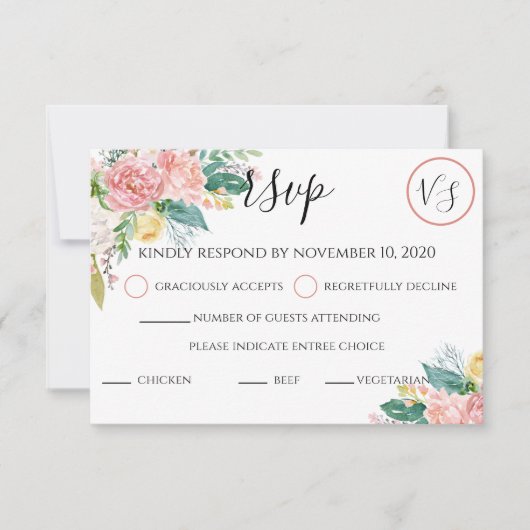 Elegant Blush Waterverf Floral RSVP Kaartje (Voorkant)