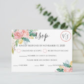 Elegant Blush Waterverf Floral RSVP Kaartje (Staand voorkant)