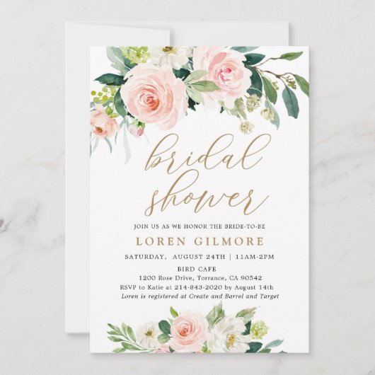 Elegant Blush Waterverf Floral Vrijgezellenfeest Kaart (Voorkant)