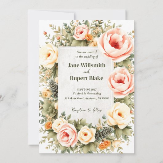 Elegant Blush Waterverf Floral Wedding Uitnodiging (Voorkant)
