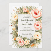 Elegant Blush Waterverf Floral Wedding Uitnodiging (Voorkant / Achterkant)