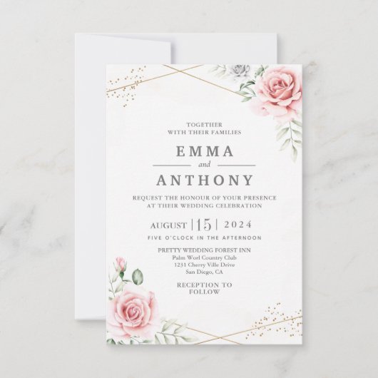 Elegant Blush Waterverf Floral Wedding Uitnodiging (Voorkant)