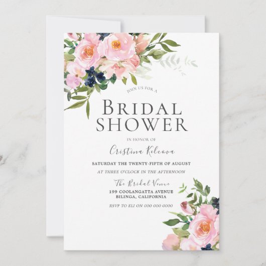 Elegant Blush Waterverf Flowers Vrijgezellenfeest Kaart (Voorkant)