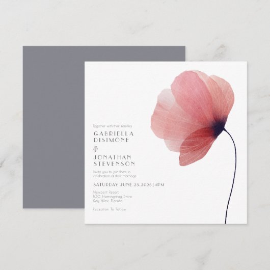 Elegant Blush Waterverf Poppy Gray Wedding Kaart (Voorkant / Achterkant)