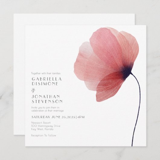 Elegant Blush Waterverf Poppy Wedding Kaart (Voorkant / Achterkant)