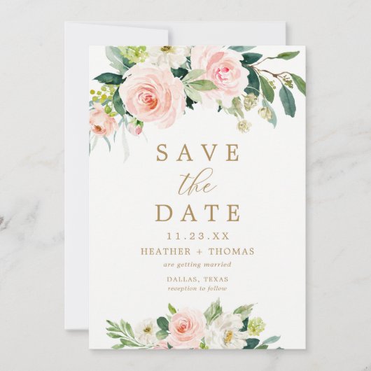Elegant Blush Waterverf Save the Date Cards Kaart (Voorkant)