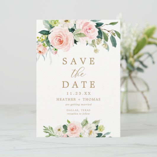Elegant Blush Waterverf Save the Date Cards Kaart (Staand voorkant)
