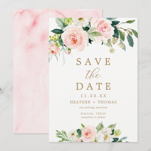 Elegant Blush Waterverf Save the Date Cards Kaart (Voorkant / Achterkant)