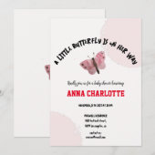 Elegant Blush Waterverf Vlinder Baby shower Kaart (Voorkant / Achterkant)