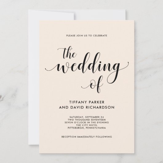 Elegant Blush Wedding Invitation Kaart (Voorkant)