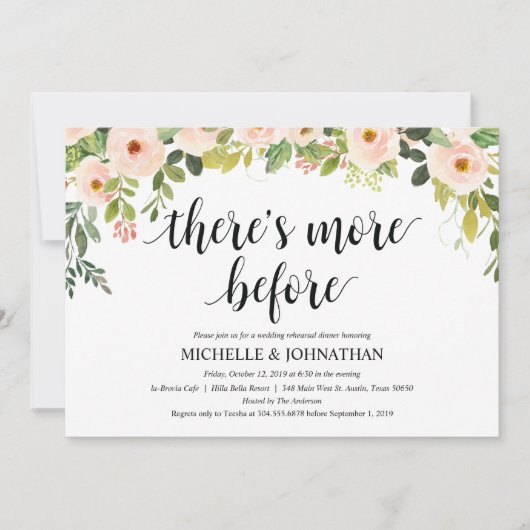 Elegant Blush Wedding Rehearsal Dinner Invites Kaart (Voorkant)