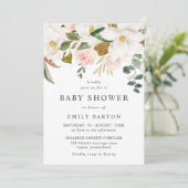 Elegant Blush & White Floral Baby shower Kaart (Staand voorkant)