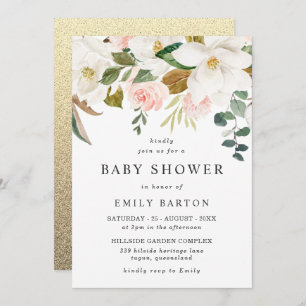 Elegant Blush & White Floral Baby shower Kaart